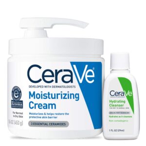 CeraVe Moisturizing Cream Combo Pack | Contains 16 Ounce with Pump and 1 Ounce Hydrating Facial Cleanser